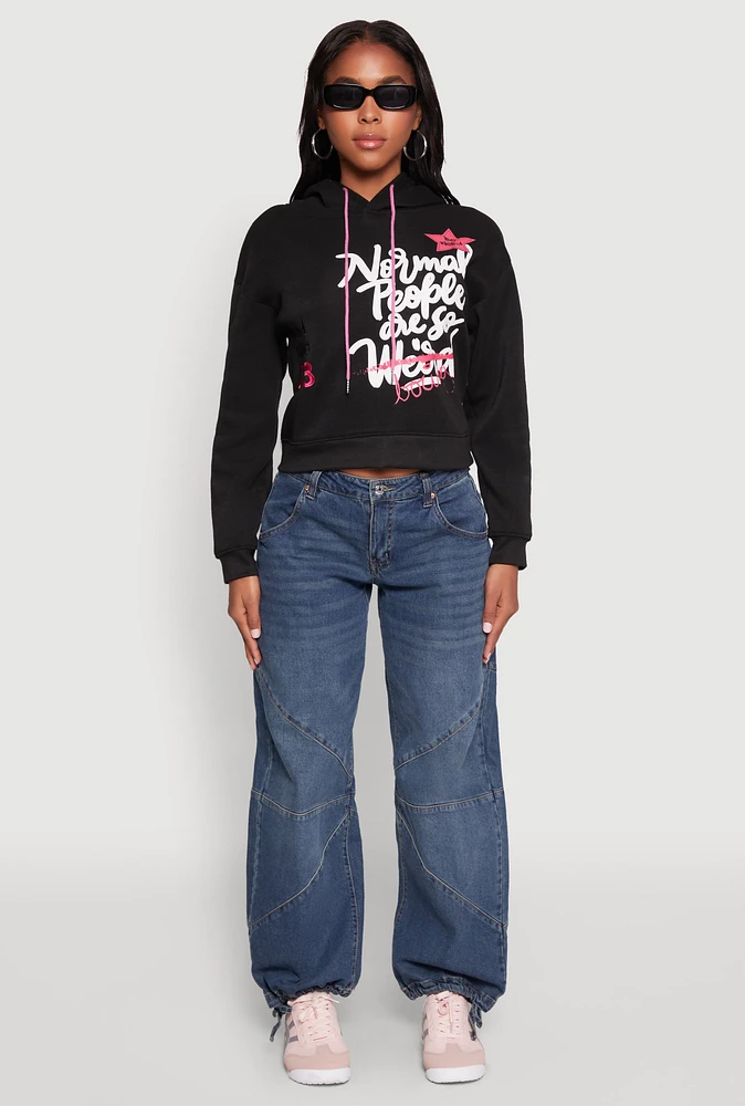 Womens Be Weird Graphic Hooded Sweatshirt, Black, Size S