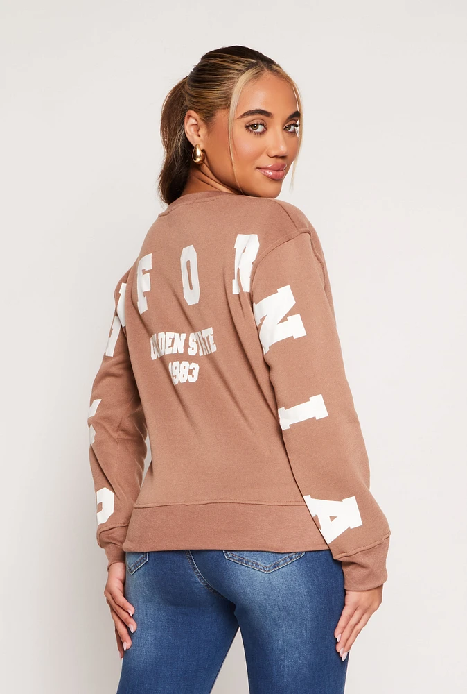 Womens California Back Graphic Pullover Sweatshirt, Brown, Size M