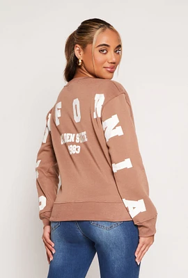 Womens California Back Graphic Pullover Sweatshirt, Brown, Size M