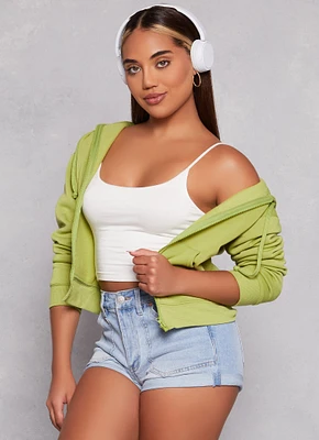Womens Fleece Zip Front Hooded Sweatshirt, Green, Size S