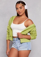 Womens Fleece Zip Front Hooded Sweatshirt, Green, Size S