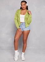 Womens Fleece Zip Front Hooded Sweatshirt, Green, Size S