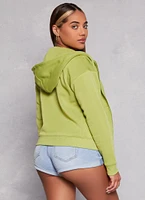 Womens Fleece Zip Front Hooded Sweatshirt, Green, Size S