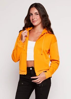 Womens Fleece Zip Front Hooded Sweatshirt, Orange, Size M