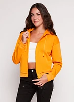 Womens Fleece Zip Front Hooded Sweatshirt, Orange, Size M