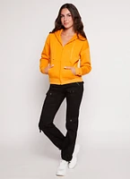 Womens Fleece Zip Front Hooded Sweatshirt, Orange, Size M