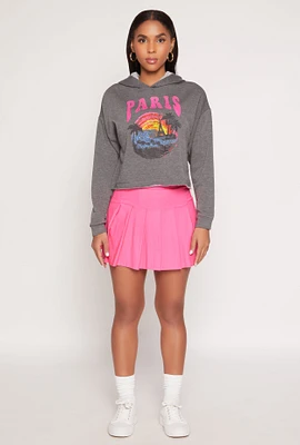 Womens Fleece Paris Graphic Pullover Hoodie, Grey, Size M