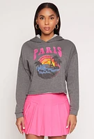 Womens Fleece Paris Graphic Pullover Hoodie, Grey, Size M