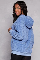 Womens Almost Famous Faux Fur Hoodie, Blue, Size L