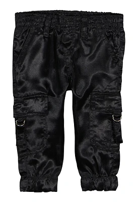 Toddler Girls Satin Cargo Pants, Black, Size 2T