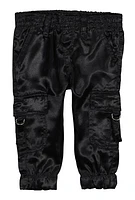 Toddler Girls Satin Cargo Pants, Black, Size 2T