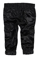 Toddler Girls Satin Cargo Pants, Black, Size 2T