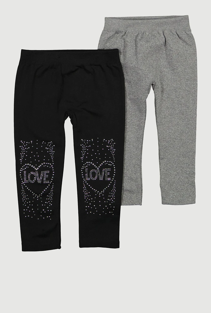 Toddler Girls Love Rhinestone Seamless Leggings 2 Pack, Multi