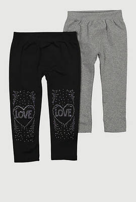 Toddler Girls Love Rhinestone Seamless Leggings 2 Pack, Multi