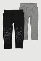 Toddler Girls Love Rhinestone Seamless Leggings 2 Pack, Multi