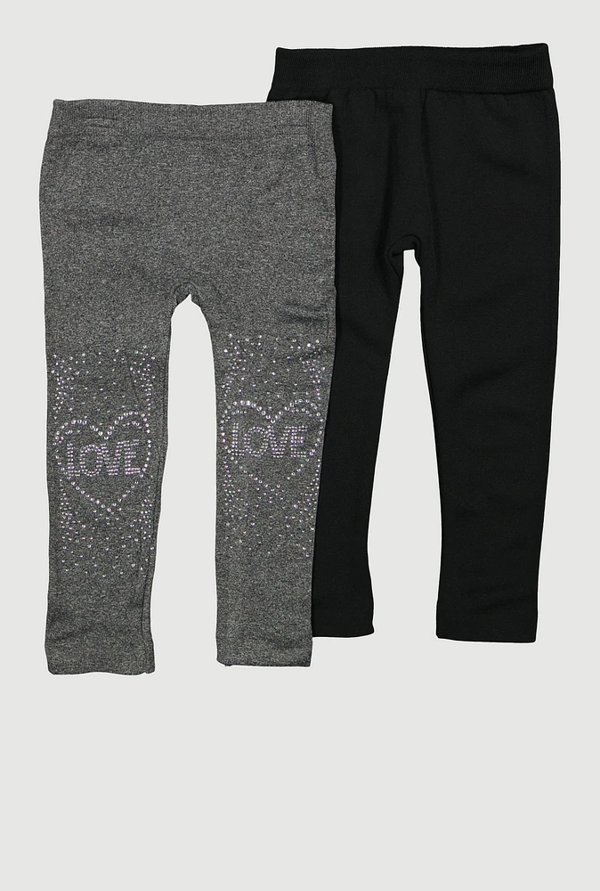 Toddler Girls Love Rhinestone Seamless Leggings 2 Pack, Multi