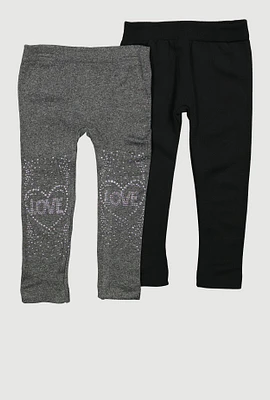 Toddler Girls Love Rhinestone Seamless Leggings 2 Pack, Multi