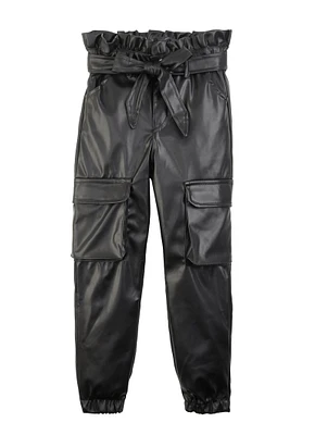 Toddler Girls Faux Leather Cargo Pocket Joggers, Black, Size 2T