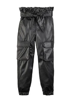 Toddler Girls Faux Leather Cargo Pocket Joggers, Black, Size 2T