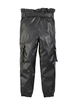 Toddler Girls Faux Leather Cargo Pocket Joggers, Black, Size 2T