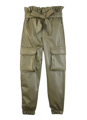 Toddler Girls Faux Leather Cargo Pocket Joggers, Green, Size 2T