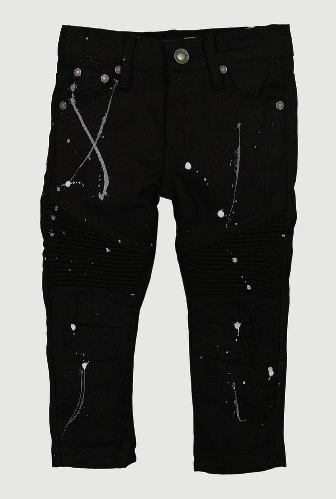 Toddler Boys Paint Splatter Moto Jeans, Black, Size 3T