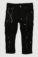 Toddler Boys Paint Splatter Moto Jeans, Black, Size 3T