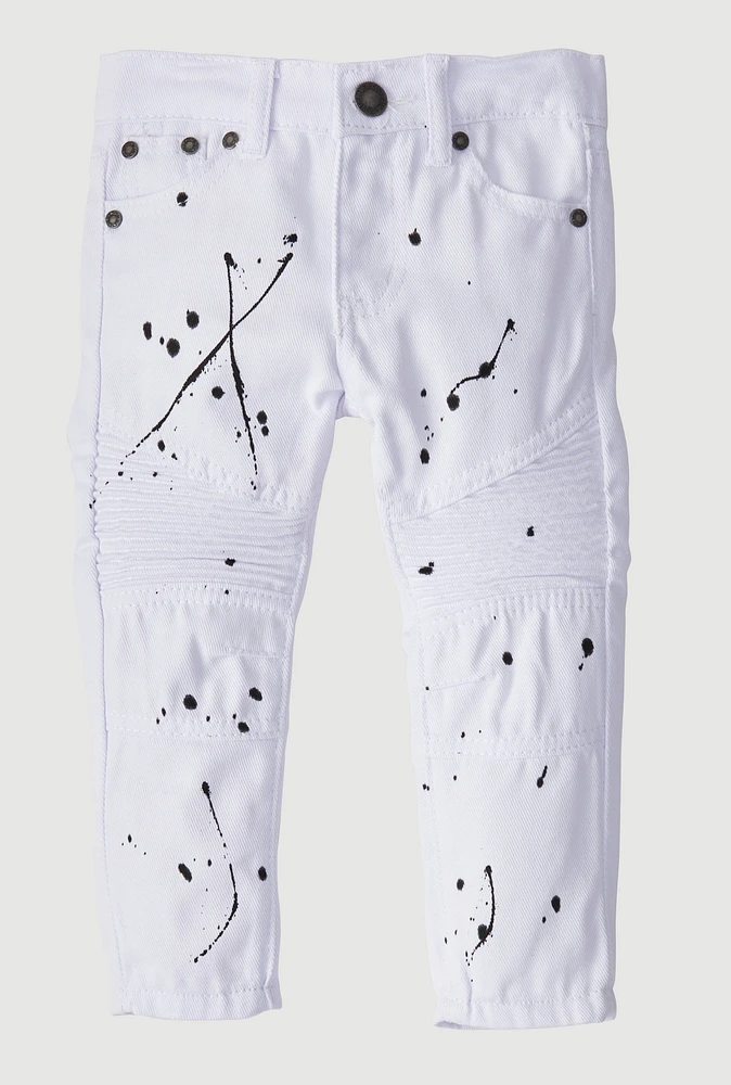 Toddler Boys Paint Splatter Print Moto Jeans, White, Size 4T