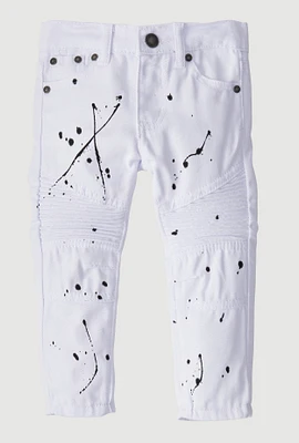 Toddler Boys Paint Splatter Print Moto Jeans, White, Size 4T