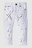 Toddler Boys Paint Splatter Print Moto Jeans, White, Size 4T