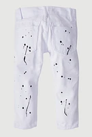 Toddler Boys Paint Splatter Print Moto Jeans, White, Size 4T