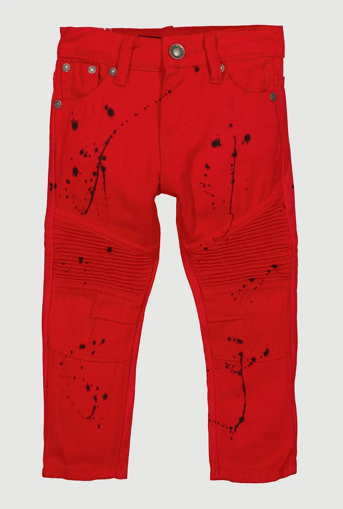 Toddler Boys Paint Splatter Moto Skinny Jeans, Red, Size 2T