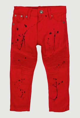 Toddler Boys Paint Splatter Moto Skinny Jeans, Red, Size 4T