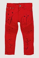 Toddler Boys Paint Splatter Moto Skinny Jeans, Red, Size 3T