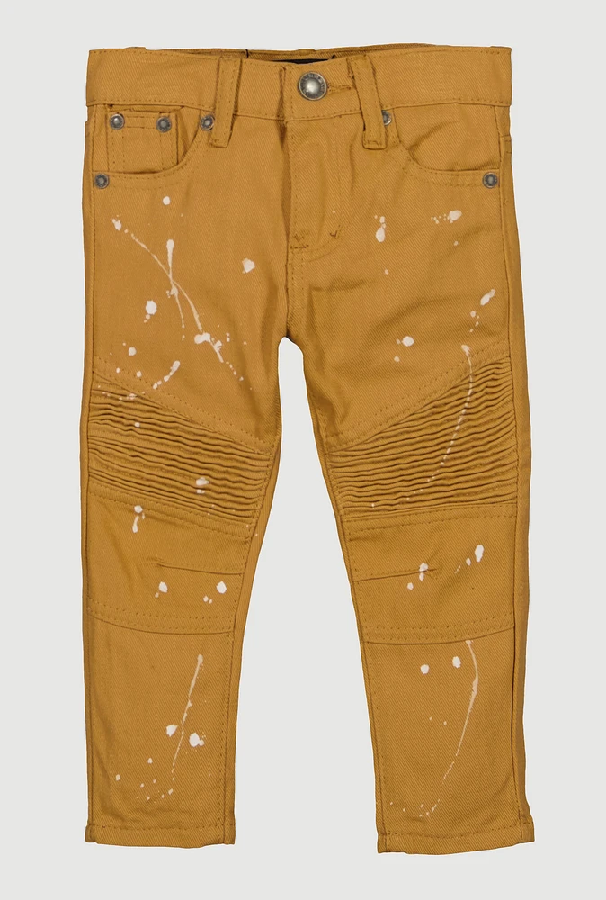 Toddler Boys Paint Splatter Skinny Moto Jeans, Khaki, Size 2T