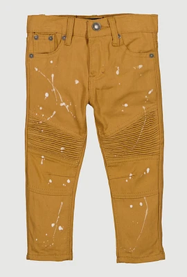 Toddler Boys Paint Splatter Skinny Moto Jeans, Khaki, Size 2T