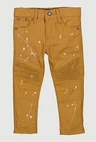 Toddler Boys Paint Splatter Skinny Moto Jeans, Khaki, Size 2T