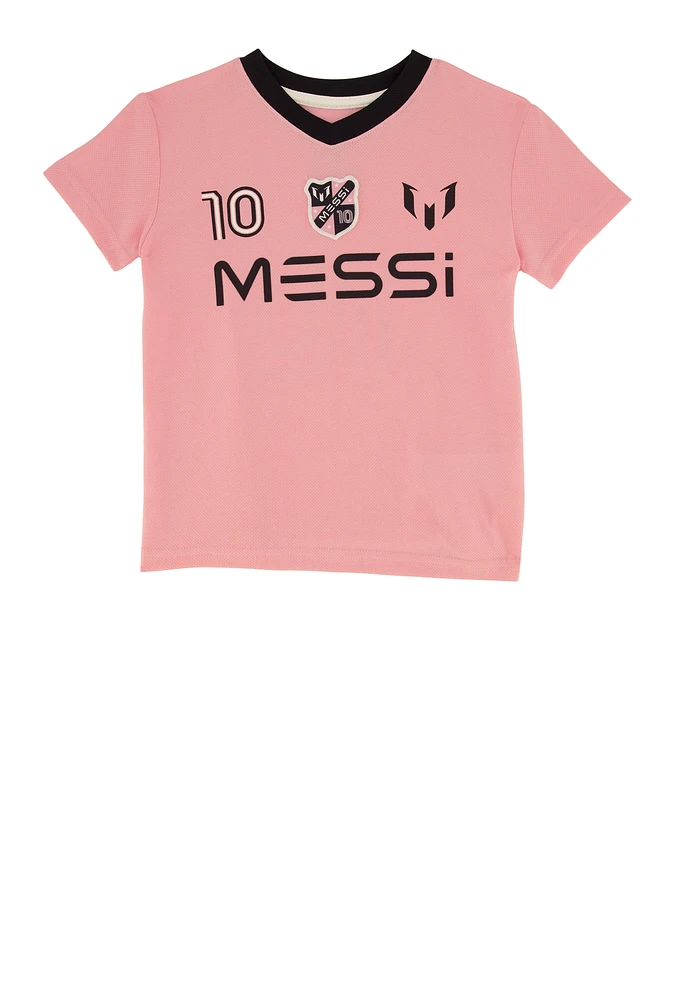 Toddler Girls Messi Graphic Soccer Jersey, Pink,