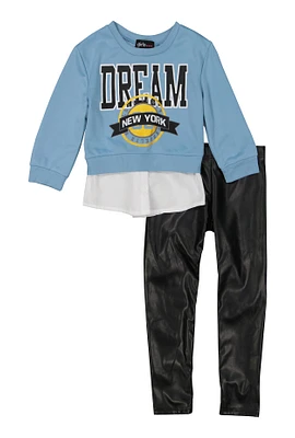 Toddler Girls Dream New York Graphic Sweatshirt and Leggings, Blue, Size 2T