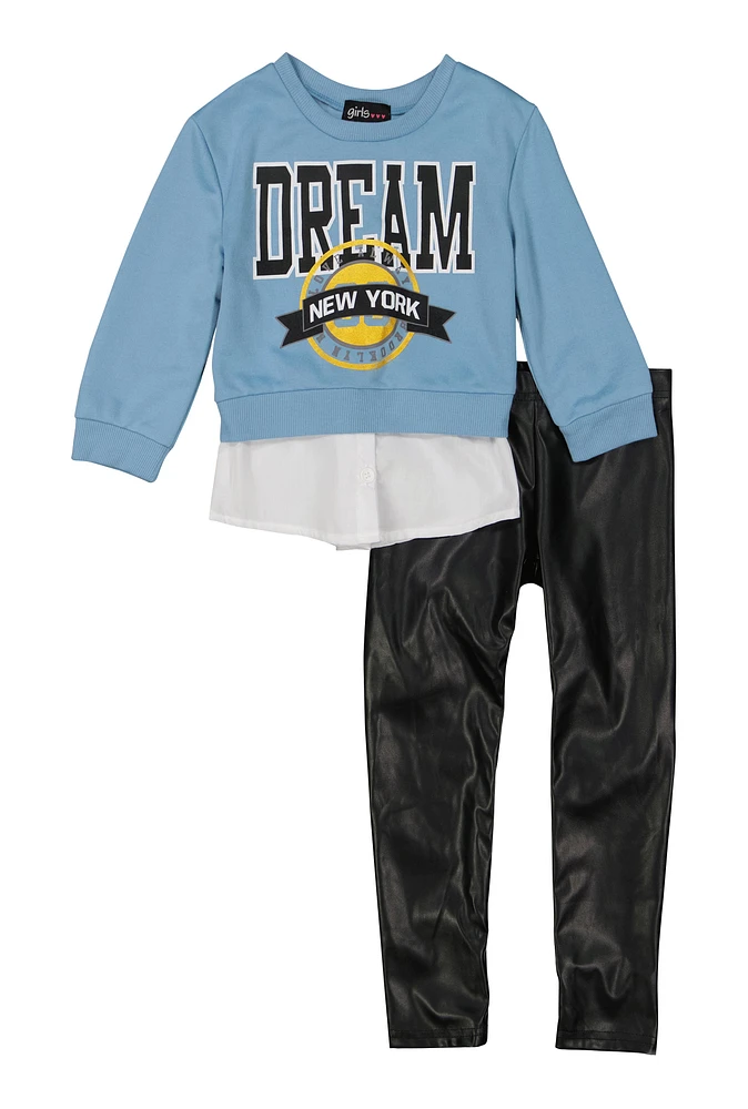 Toddler Girls Dream New York Graphic Sweatshirt and Leggings, Blue, Size 2T