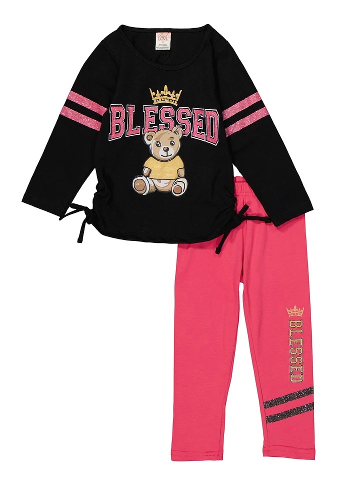 Toddler Girls Blessed Bear Glitter Graphic Top and Leggings, Multi,