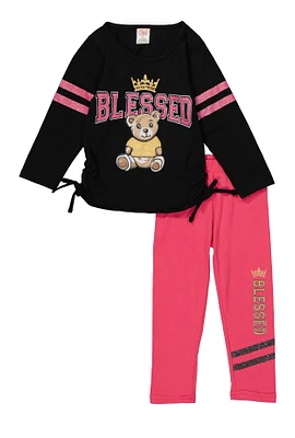 Toddler Girls Blessed Bear Glitter Graphic Top and Leggings, Multi,