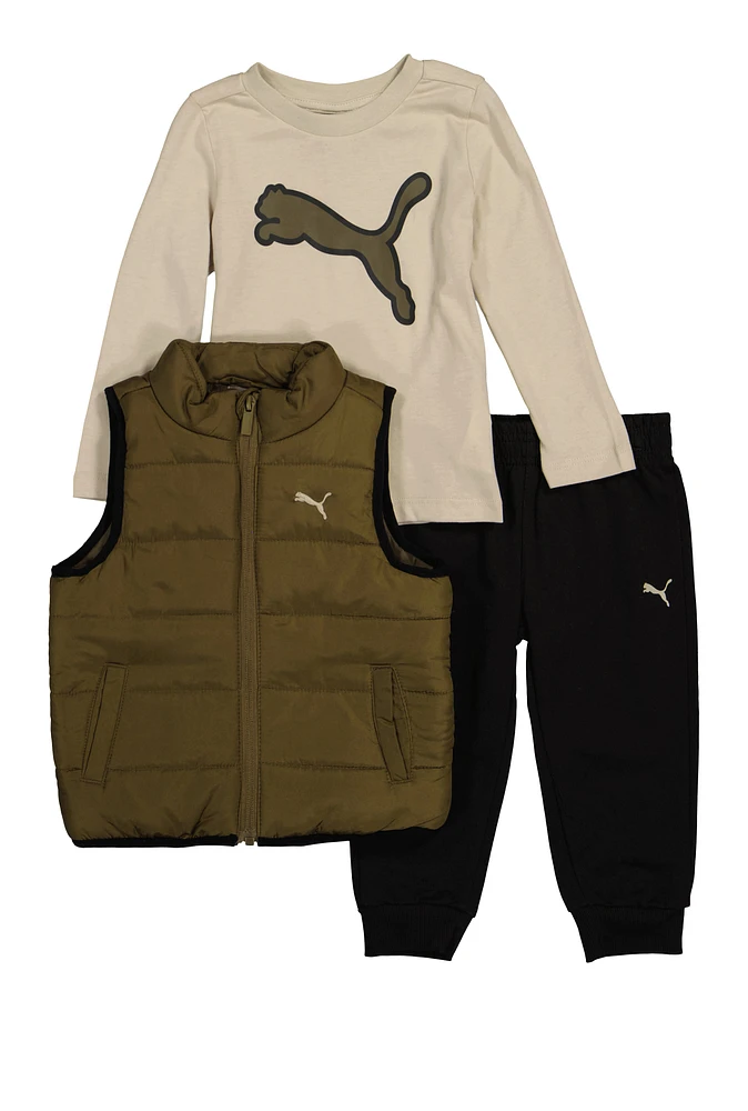 Toddler Boys Puma Graphic Tee and Puffer Vest with Joggers,