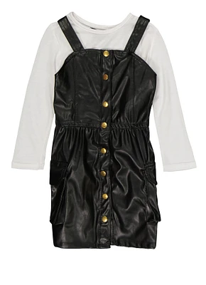 Toddler Girls Faux Leather Cargo Dress with Long Sleeve Top, 4T