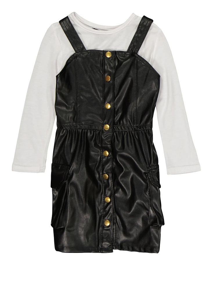 Toddler Girls Faux Leather Cargo Dress with Long Sleeve Top, 2T