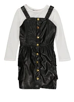Toddler Girls Faux Leather Cargo Dress with Long Sleeve Top, 2T