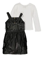 Toddler Girls Faux Leather Cargo Dress with Long Sleeve Top, 2T