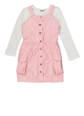 Toddler Girls Faux Leather Cargo Dress with Long Sleeve Top, Pink, Size 4T