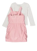 Toddler Girls Faux Leather Cargo Dress with Long Sleeve Top, Pink, Size 4T