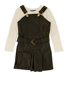 Toddler Girls Faux Leather Pleated Overall Dress with Top, Black, Size 2T